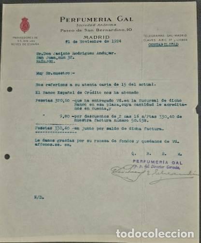 Commercial Letters: Carta comercial. Perfumer&iacute;a Gal. S.A. Madrid. Espa&ntilde;a 1924