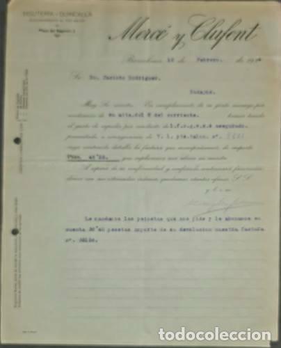 Lettres commerciales: Carta comercial. Merc&eacute; y Clufent. Bisuter&iacute;a y Quincalla. Barcelona. Espa&ntilde;a 1924
