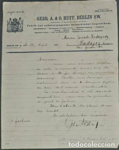 Lettres commerciales: Carta comercial. Gebr. A. & O. Huff, Berlin SW. Alemania 1912
