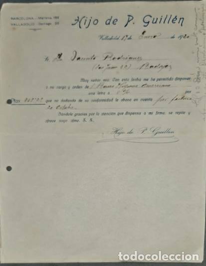 Lettres commerciales: Carta comercial. Hijo de P. Guill&eacute;n. Valladolid. Espa&ntilde;a 1920