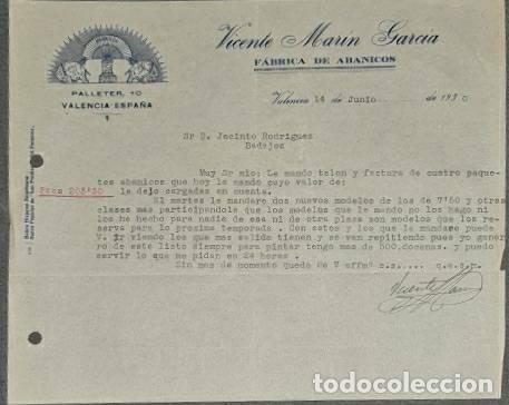 Lettres commerciales: Carta comercial. Vicente Mar&iacute;n Garc&iacute;a. F&aacute;brica de abanicos. Valencia. Espa&ntilde;a 1930