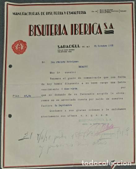 Lettres commerciales: Carta comercial. Bisuter&iacute;a Ib&eacute;rica S.A. Manufacturas de bisuter&iacute;a. Sabadell. Espa&ntilde;a 1931