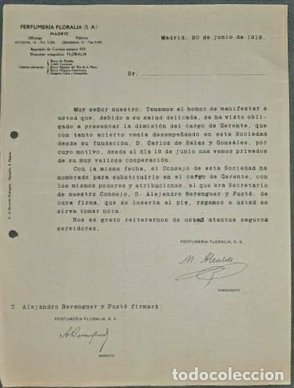 Lettres commerciales: Carta comercial. Perfumer&iacute;a Floralia S.A. Madrid. Espa&ntilde;a 1918