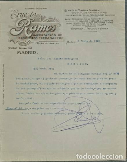 Lettres commerciales: Carta comercial. Ernesto Ramos. Importaci&oacute;n de productos Extranjeros. Madrid. Espa&ntilde;a 1915