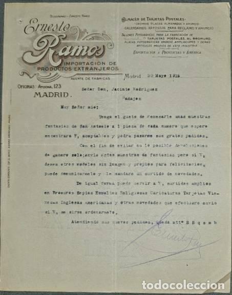 Lettres commerciales: Carta comercial. Ernesto Ramos. Importaci&oacute;n de productos Extranjeros. Madrid. Espa&ntilde;a 1915