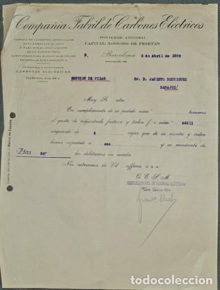 Lettres commerciales: Carta comercial. Compa&ntilde;&iacute;a Fabril de carbones el&eacute;ctricos S.A. Barcelona. Espa&ntilde;a 1920