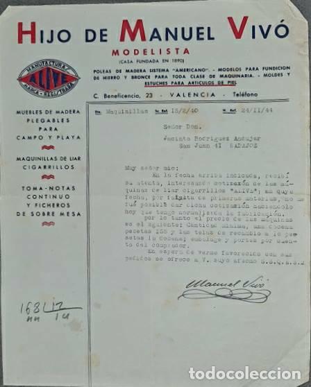 Lettres commerciales: Carta comercial. Hijo de Manuel Viv&oacute;. Modelista. Valencia. Espa&ntilde;a 1944