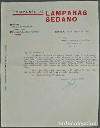 Lettres commerciales: Carta comercial. Compa&ntilde;&iacute;a de l&aacute;mparas Sedano. Sevilla. Espa&ntilde;a 1939