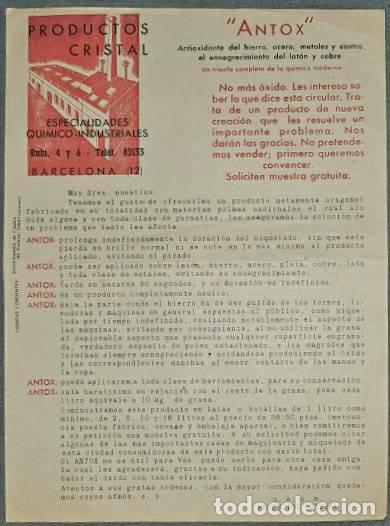 Lettres commerciales: Carta comercial. Antox. Productos Cristal. Barcelona. Espa&ntilde;a