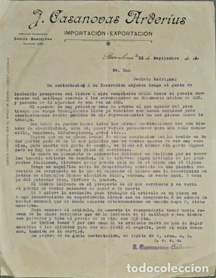 Lettres commerciales: Carta comercial. J. Casanovas Arderius. Importaci&oacute;n- Exportaci&oacute;n. Barcelona. Espa&ntilde;a 1931