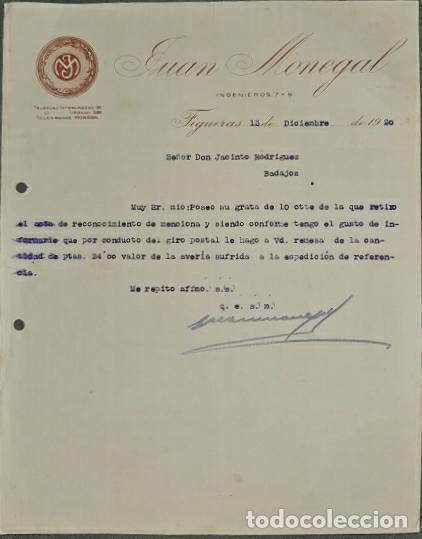 Lettres commerciales: Carta comercial. Juan Monegal. Figueras. Espa&ntilde;a 1920