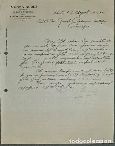 Cartas comerciais: Carta comercial. LA Hoz y G&oacute;mez. Sucesores de Serapio Serrera. Sevilla. Espa&ntilde;a 1920