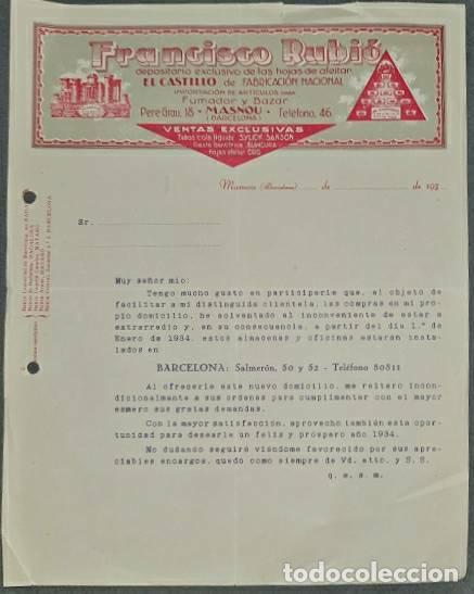 Cartas comerciais: Carta comercial. Francisco Rubi&oacute;. Articulos de bisuter&iacute;a, bazar y escritorio. Barcelona. Espa&ntilde;a 193