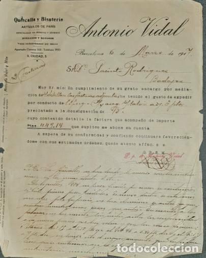 Cartas comerciais: Carta comercial. Antonio Vidal. Quincalla y Bisuter&iacute;a. Barcelona. Espa&ntilde;a 1917