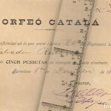 Cartas comerciales: 1897 CARTA ORFEÓ CATALÀ A SALVADOR RULL QUOTA PAGADA 1ª SEU SOCIAL DEL ORFEÓ