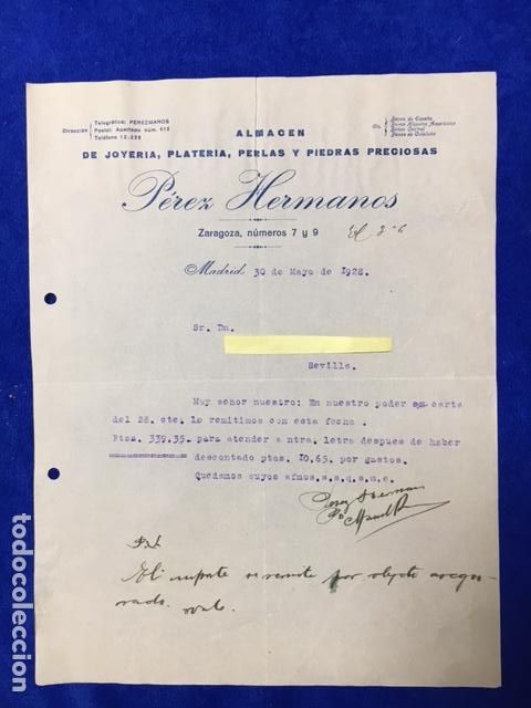 Lettres commerciales: Carta Comercial Almac&eacute;n Joyer&iacute;a P&eacute;rez Hermanos . Zaragoza 1928