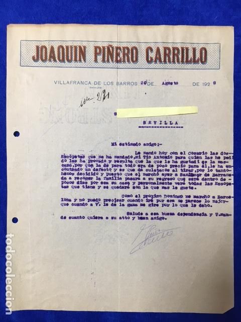 Lettres commerciales: 2 Cartas comerciales Pi&ntilde;ero Carrillo. Villafranca de los Barros ( Badajoz ) 1928