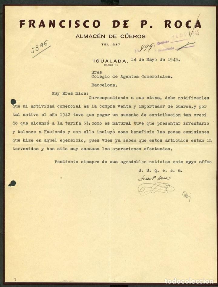 Cartas comerciales: Igualada. *Francisco de P. Roca - Almac&eacute;n de Cueros* Fechada 1943.