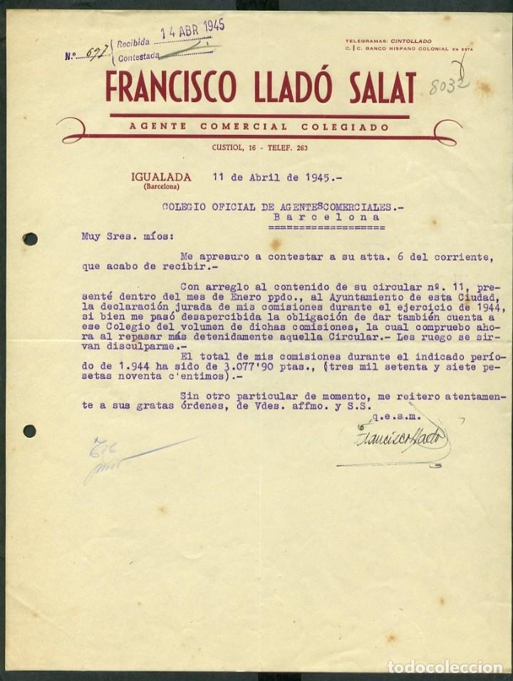 Commercial Letters: Igualada. *Francisco Llad&oacute; Salat - Agente Comercial Colegiado* A&ntilde;o 1945.