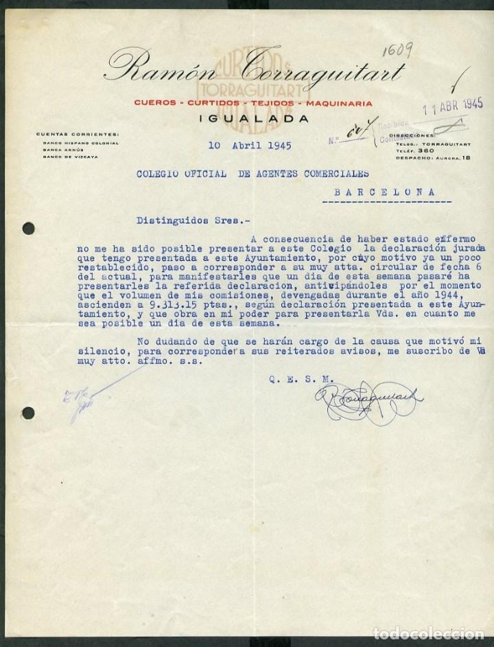 Commercial Letters: Igualada. *Ram&oacute;n Torraguitart - Cueros. Curtidos. Tejidos. Maquinaria* A&ntilde;o 1945.