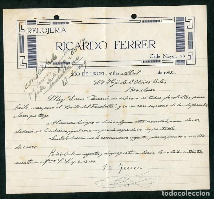 Commercial Letters: Seu d'Urgell. *Ricardo Ferrer - Relojer&iacute;a* A&ntilde;o 1949.