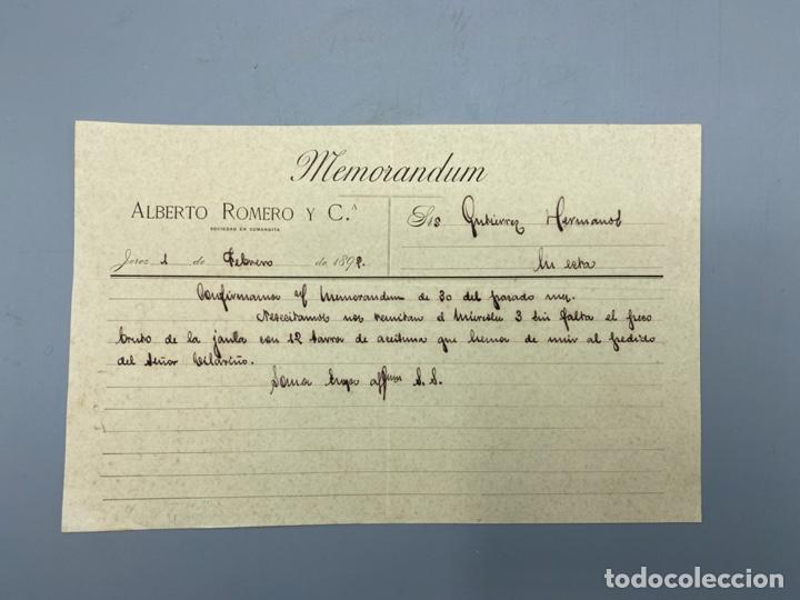 Commercial Letters: MEMORANDUM. DE ALBERTO ROMERO Y CIA. JEREZ, 1892. DIRIGIDO A GUTIERREZ HERMANOS.JEREZ. VER