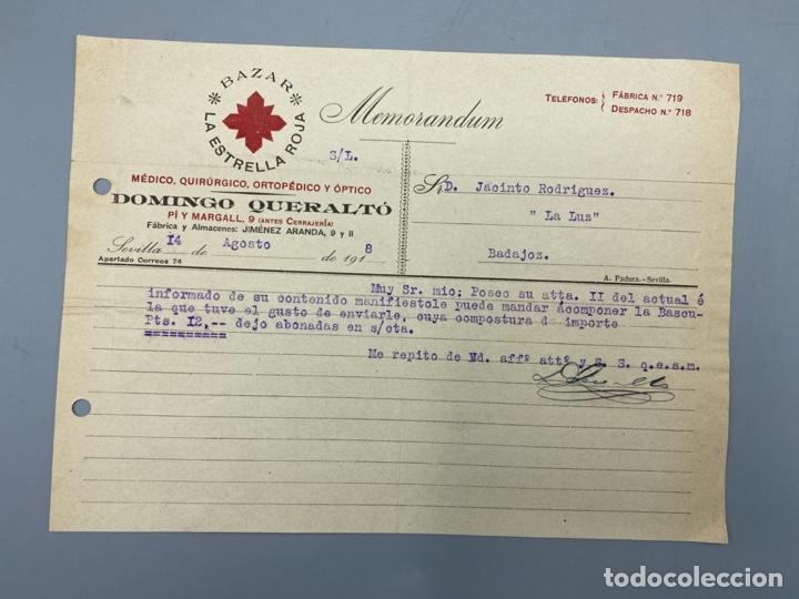 Commercial Letters: MEMORANDUM. DOMINGO QUERALTO. SEVILLA, 1918. DIRIGIDO A JACINTO RODRIGUEZ. BADAJOZ. VER