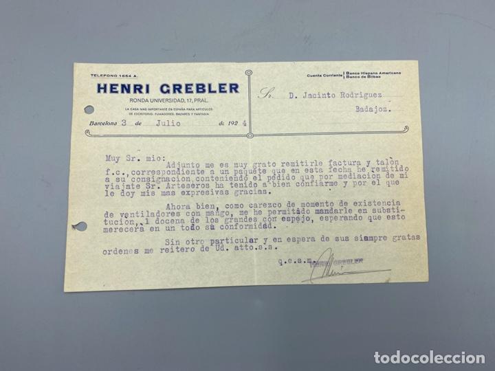 Commercial Letters: MEMORANDUM. DE HENRI GREBLER. BARCELONA, 1924. DIRIGIDO A JACINTO RODRIGUEZ. BADAJOZ. VER