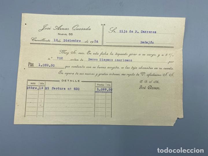 Commercial Letters: FACTURA. JOSE AZNAR QUESADA. VALENCIA- CREVILLENTE, 1924. VER
