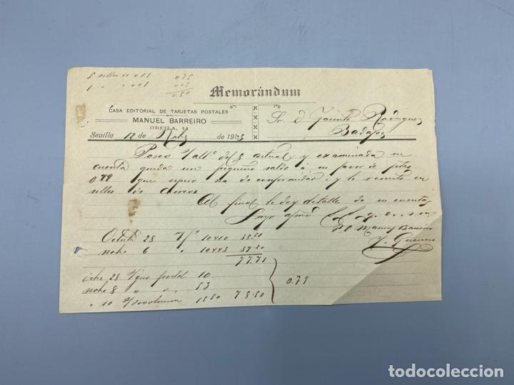 Commercial Letters: MEMORANDUM. DE MANUEL BARREIRO. SEVILLA, 1913. PARA D. JACINTO RODRIGUEZ. BADAJOZ. VER