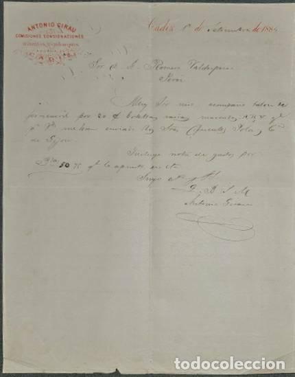 Commercial Letters: Carta comercial. Antonio Girau. Comisiones y Consignaciones. C&aacute;diz. Espa&ntilde;a 1884