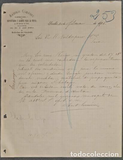 Commercial Letters: Carta comercial. Antonio Gim&eacute;nez. Depositario y Agente para la venta de vinos. Sevilla. Espa&ntilde;a 1905