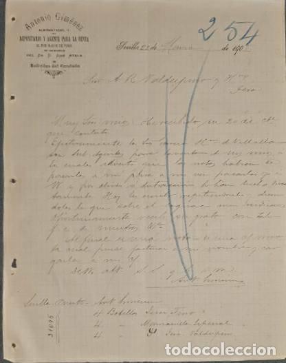 Commercial Letters: Carta comercial. Antonio Gim&eacute;nez. Depositario y Agente para la venta de vinos. Sevilla. Espa&ntilde;a 1905