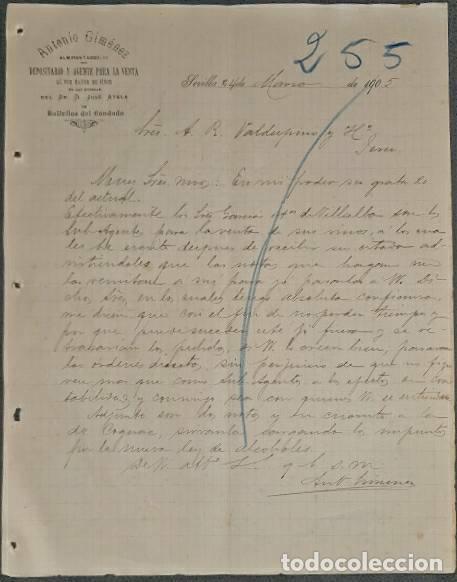 Commercial Letters: Carta comercial. Antonio Gim&eacute;nez. Depositario y Agente para la venta de vinos. Sevilla. Espa&ntilde;a 1905
