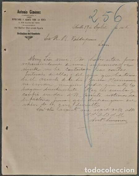 Commercial Letters: Carta comercial. Antonio Gim&eacute;nez. Depositario y Agente para la venta de vinos. Sevilla. Espa&ntilde;a 1905