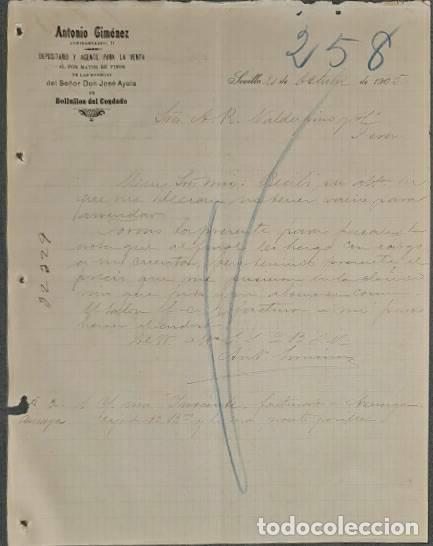 Commercial Letters: Carta comercial. Antonio Gim&eacute;nez. Depositario y Agente para la venta de vinos. Sevilla. Espa&ntilde;a 1905