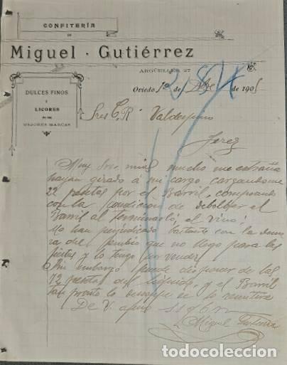 Commercial Letters: Carta comercial. Miguel Guti&eacute;rrez. Confiter&iacute;a. Oviedo. Espa&ntilde;a 1905