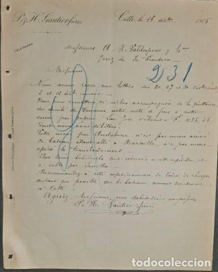 Commercial Letters: Carta comercial. P. & H. Gautierfr&eacute;res. Cette. Francia 1905