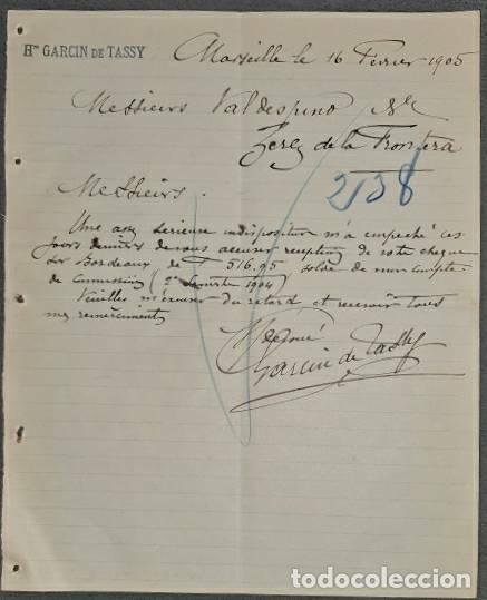 Cartas comerciais: Carta comercial. H. Garcin de Tassy. Marseille. Francia 1905