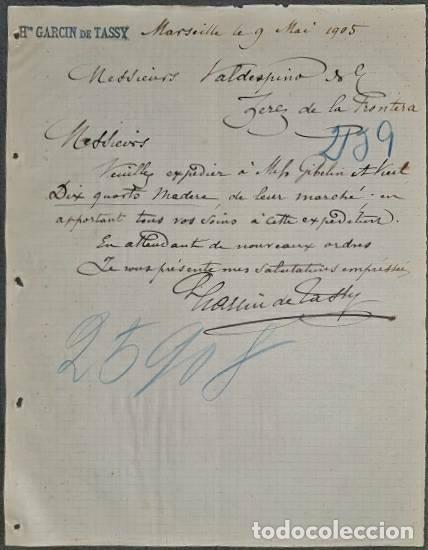 Cartas comerciais: Carta comercial. H. Garcin de Tassy. Marseille. Francia 1905