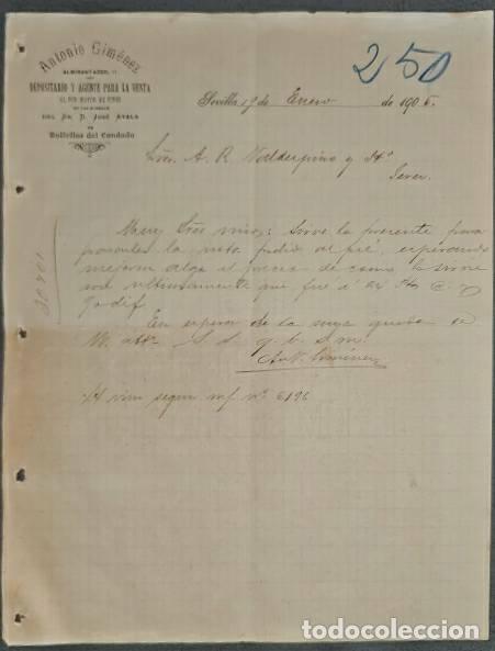 Lettere commerciali: Carta comercial. Antonio Gim&eacute;nez. Depositario y Agente para la venta de vinos. Sevilla. Espa&ntilde;a 1905