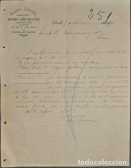 Lettere commerciali: Carta comercial. Antonio Gim&eacute;nez. Depositario y Agente para la venta de vinos. Sevilla. Espa&ntilde;a 1905