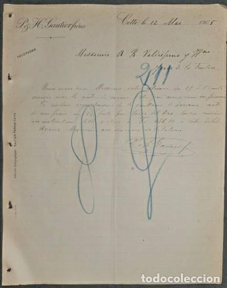 Lettere commerciali: Carta comercial. P. & H. Gautierfr&eacute;res. Cette. Francia 1905