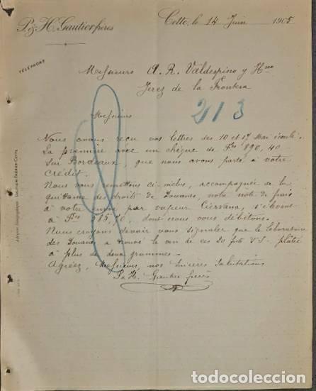 Lettere commerciali: Carta comercial. P. & H. Gautierfr&eacute;res. Cette. Francia 1905