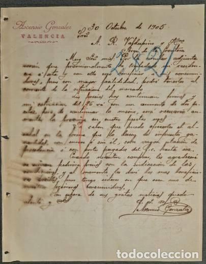 Lettere commerciali: Carta comercial. Ascensio Gonz&aacute;lez. Valencia. Espa&ntilde;a 1905