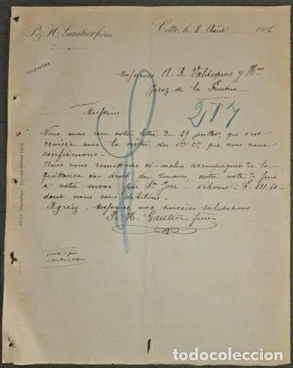 Lettere commerciali: Carta comercial. P. & H. Gautierfr&eacute;res. Cette. Francia 1905