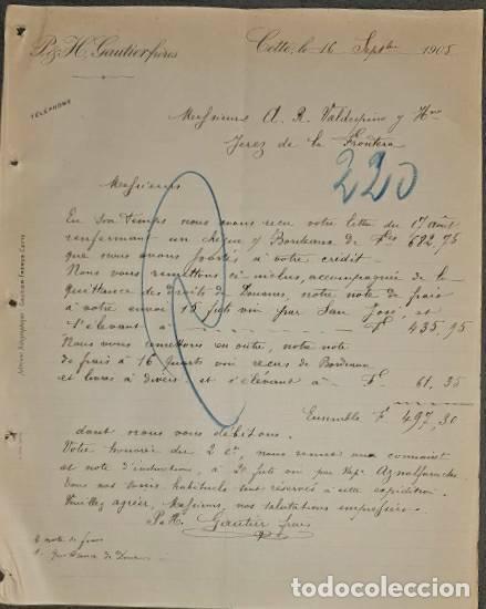Lettere commerciali: Carta comercial. P. & H. Gautierfr&eacute;res. Cette. Francia 1905