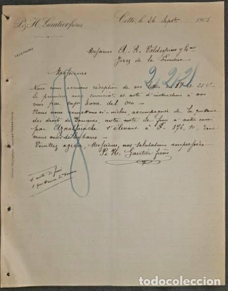 Lettere commerciali: Carta comercial. P. & H. Gautierfr&eacute;res. Cette. Francia 1905