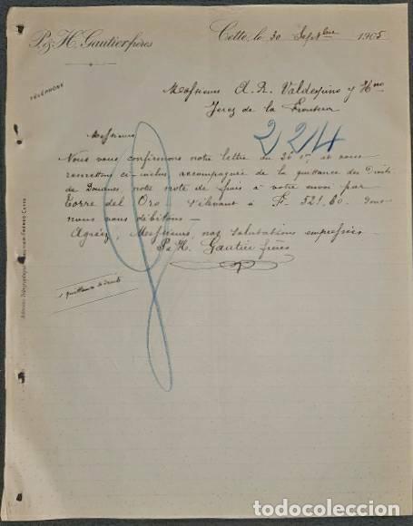Lettere commerciali: Carta comercial. P. & H. Gautierfr&eacute;res. Cette. Francia 1905