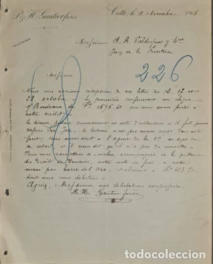 Lettere commerciali: Carta comercial. P. & H. Gautierfr&eacute;res. Cette. Francia 1905
